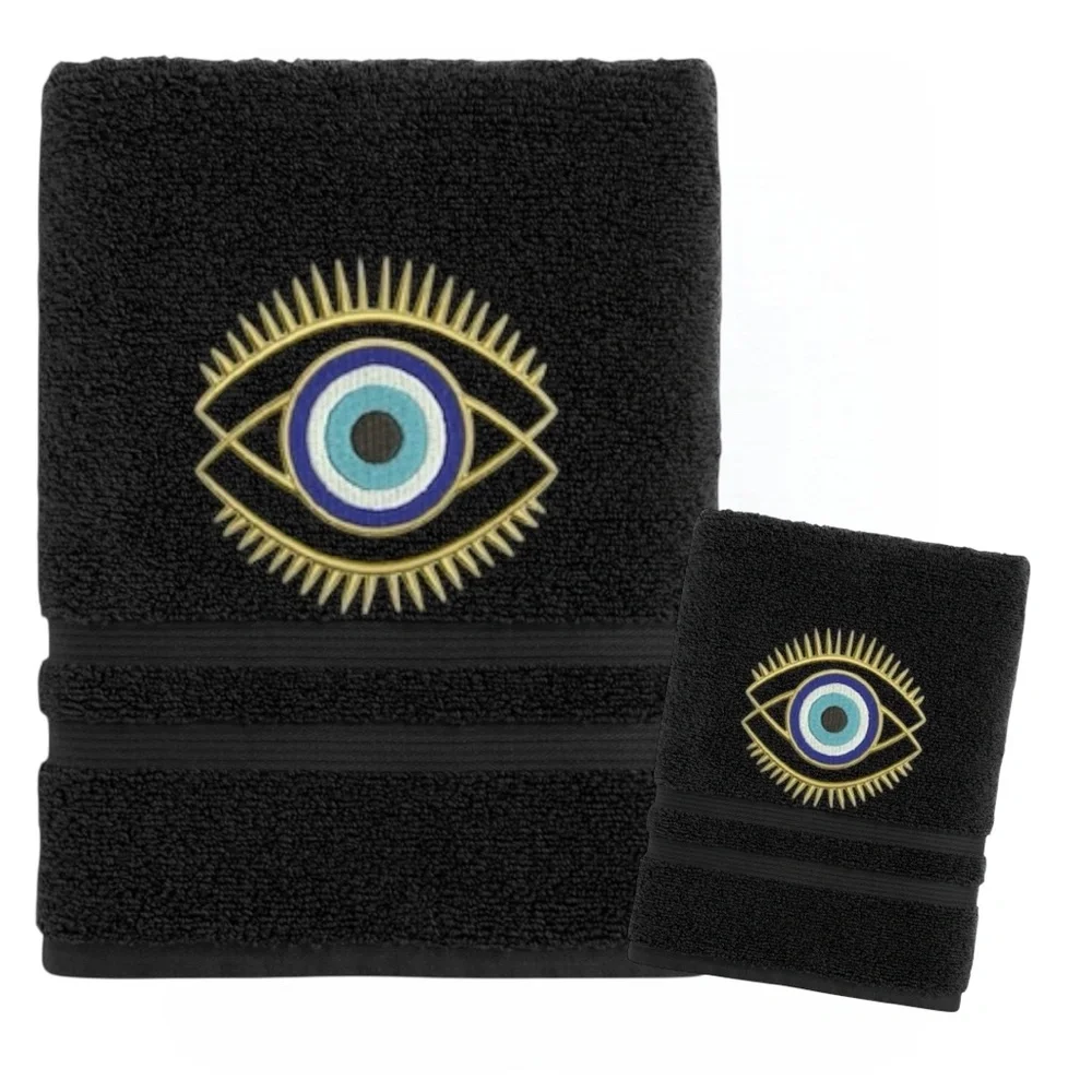 Set Evil Eye Embroidered 1 Hand 1 Bath Pick a set New Made to order Black